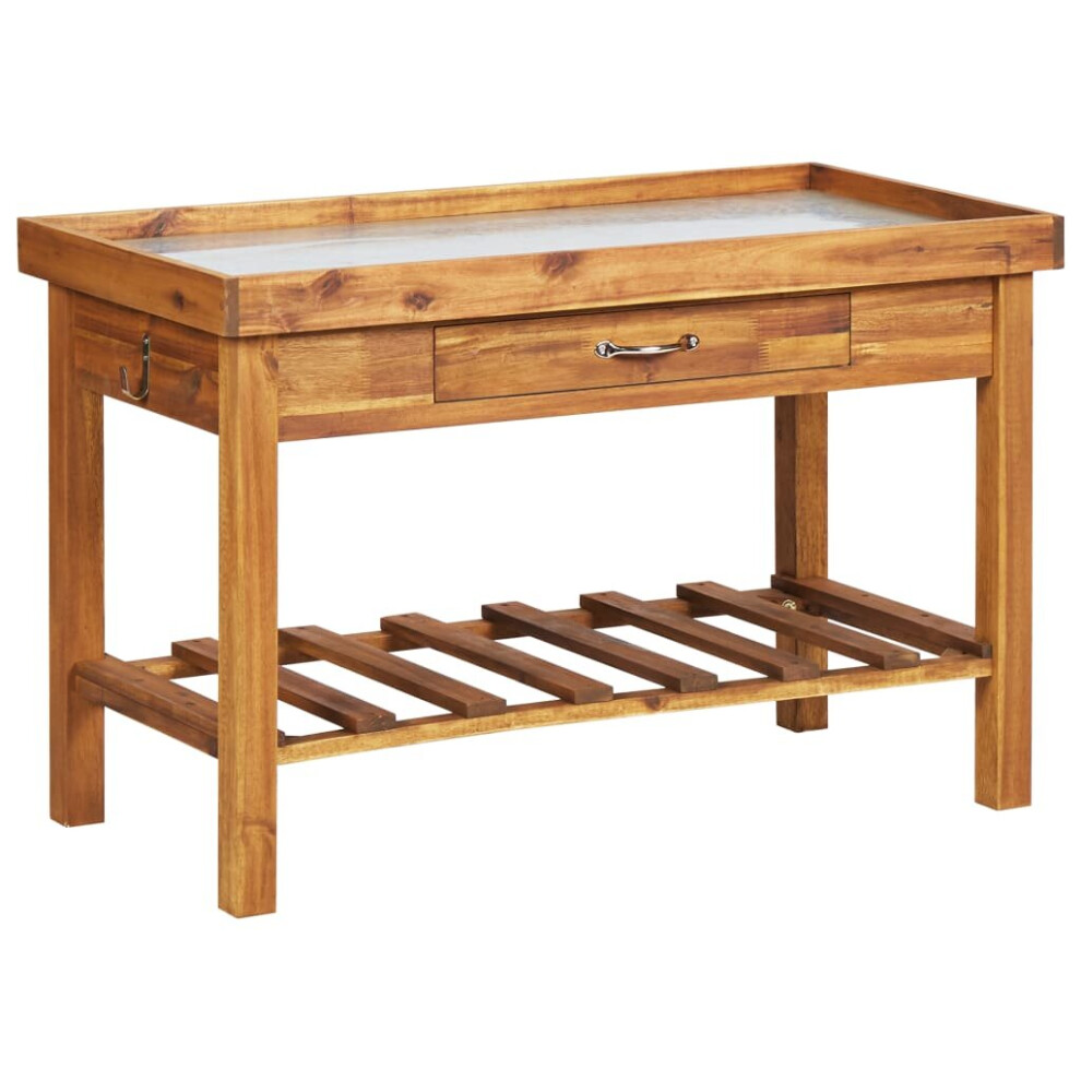 Vidaxl Solid Acacia Wood Garden Work Bench With Zinc Top Outdoor Potting Table