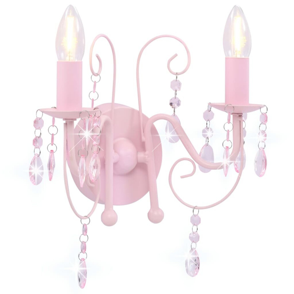 vidaXL Wall Lamp with Beads Pink 2xE14 Bulbs Living Room Lighting Fixture