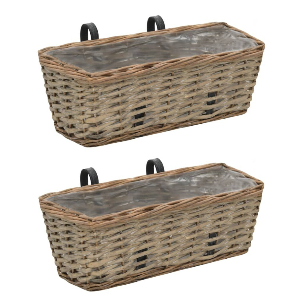 vidaXL 2x Balcony Planter Wicker with PE Lining 40cm Real Rattan Raised Bed