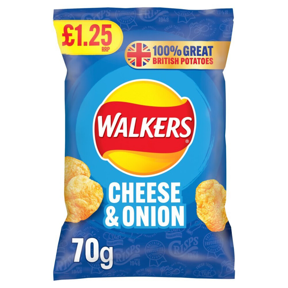 Walkers Cheese & Onion Crisps 70g (Pack of 15)