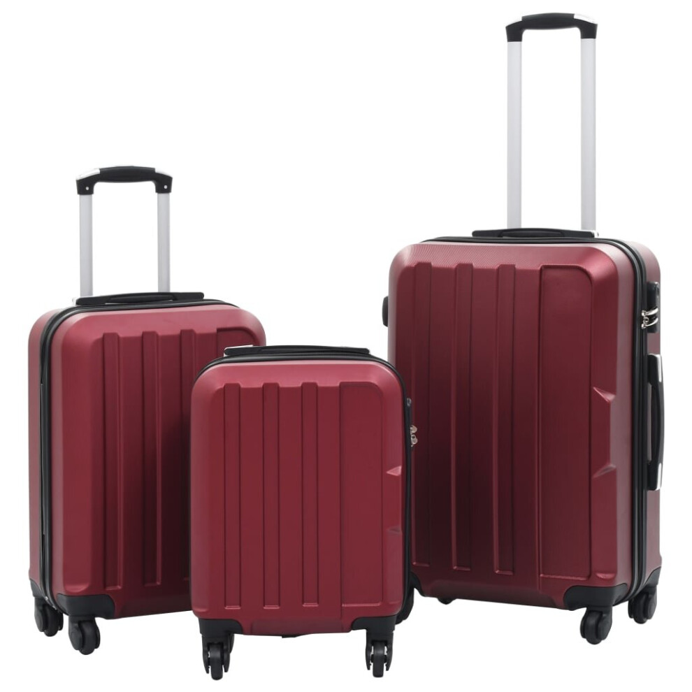 vidaXL 3 Piece Hardcase Trolley Set Wine Red ABS Travel Luggage Bag Suitcase