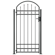 vidaXL Fence Gate with Arched Top and 2 Posts 105x204cm Black Entrance Door