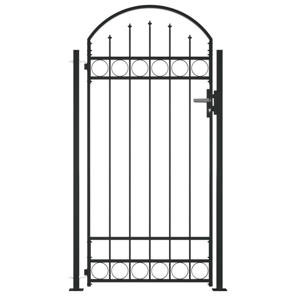 vidaXL Fence Gate with Arched Top and 2 Posts 105x204cm Black Entrance Door