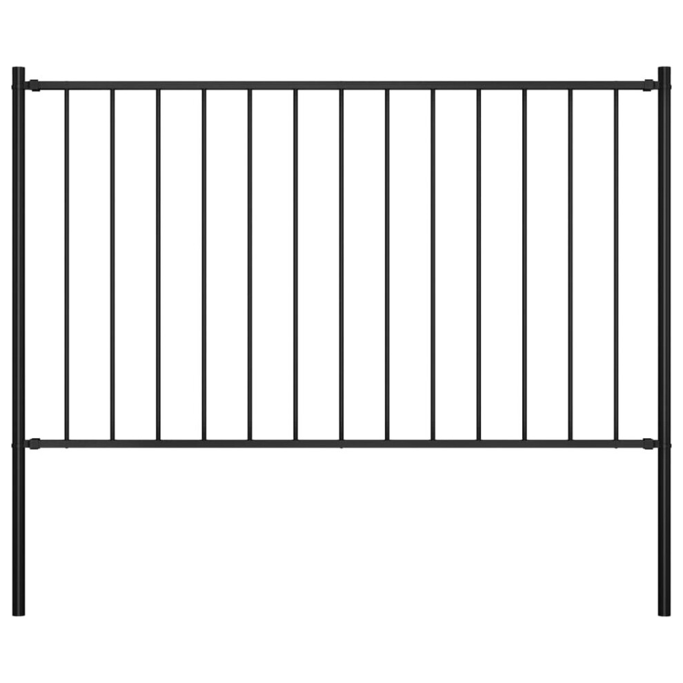 vidaXL Fence Panel with Posts Powder-coated Steel 1.7x0.75m Black Barrier