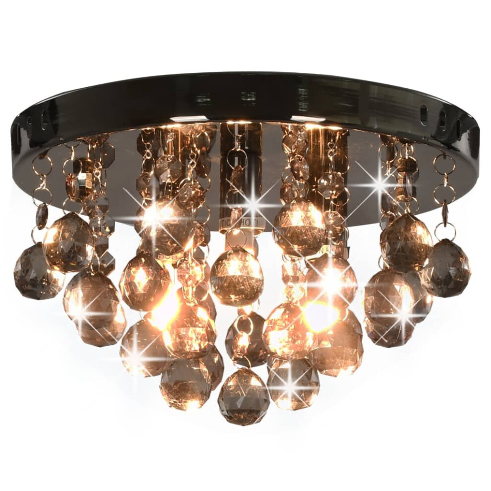 vidaXL Ceiling Lamp with Smoky Beads Black Round G9 Hanging Lighting Fixture