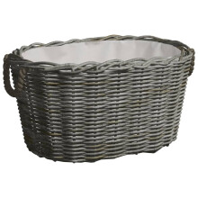 vidaXL brændekurv med håndtag 60x40x28 cm grå flet