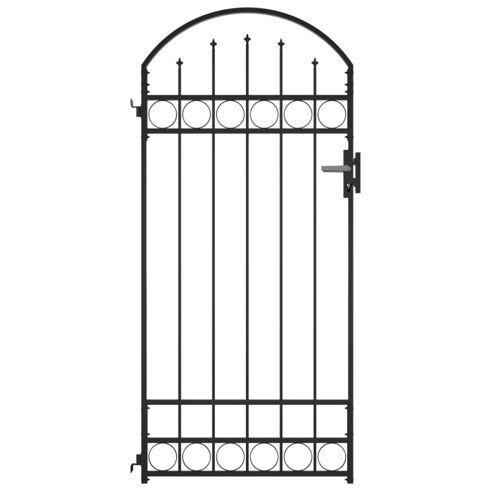 vidaXL Fence Gate with Arched Top Steel 89x200cm Black Garden Entrance Door