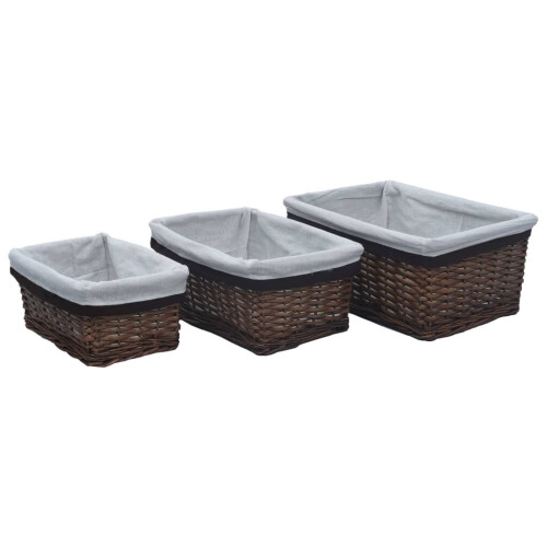 vidaXL 3 Piece Nesting Basket Set Willow Brown Garden Organiser Storage Box