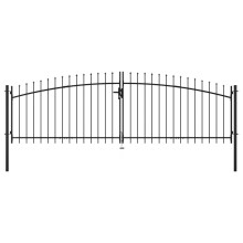 vidaXL Double Door Fence Gate with Spear Top Backyard Garden Patio Entryway