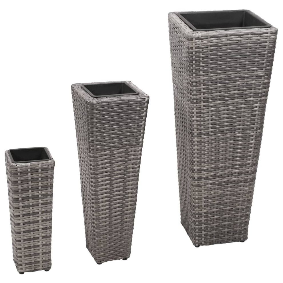 vidaXL 3x Garden Raised Beds Poly Rattan Grey Outdoor Flower Pot Planter Box