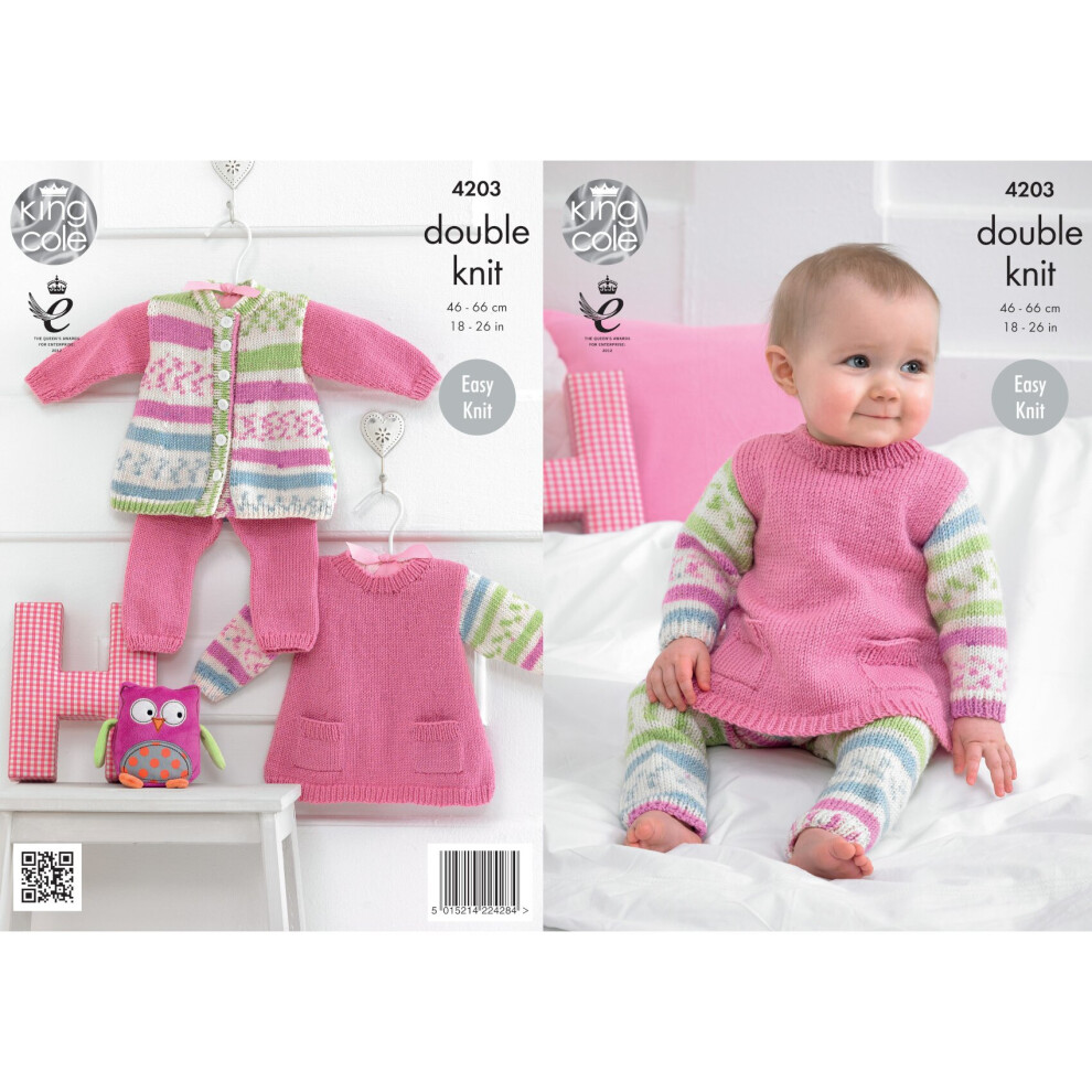 King Cole 4203 DK Knitting Pattern Baby Tunic Cardigan & Leggings