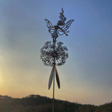 (A) Fairy Garden Crafts Sculptures Stake Fairies and Dandelions Dance Landscape Metal Three-dimensional Lawn Decorative