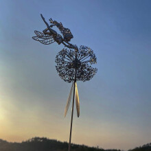 (G) Fairy Garden Crafts Sculptures Stake Fairies and Dandelions Dance Landscape Metal Three-dimensional Lawn Decorative