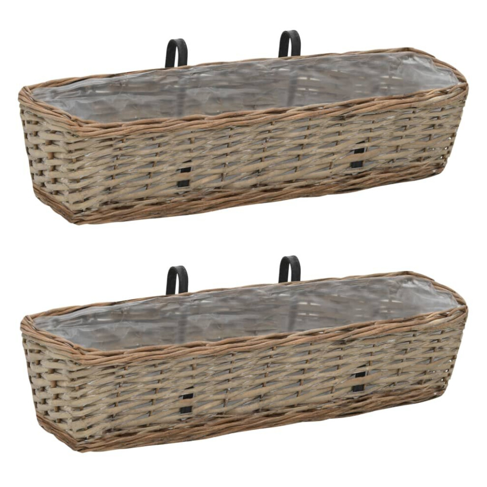 vidaXL 2x Balcony Planter Wicker with PE Lining 60cm Real Rattan Raised Bed