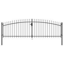 vidaXL Double Door Fence Gate with Spear Top Garden Backyard Patio Entryway