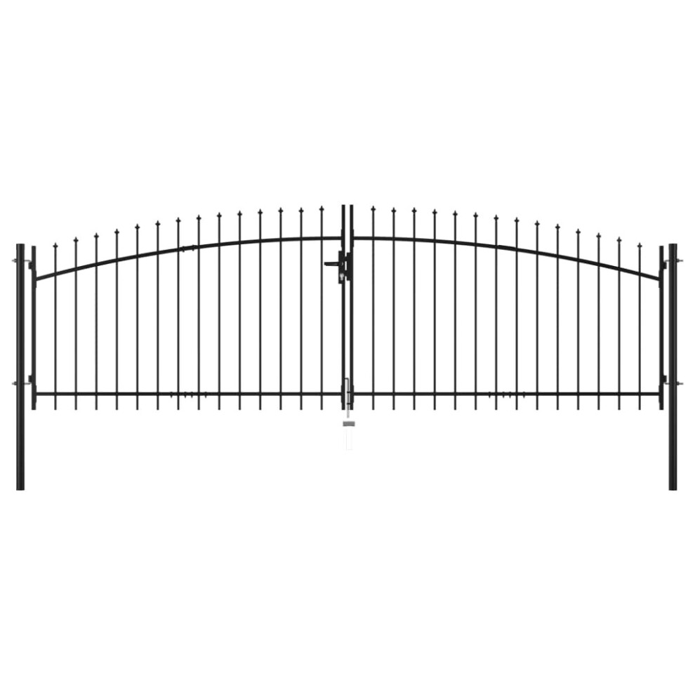 vidaXL Double Door Fence Gate with Spear Top Garden Backyard Patio Entryway