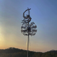 (B) Fairy Garden Crafts Sculptures Stake Fairies and Dandelions Dance Landscape Metal Three-dimensional Lawn Decorative