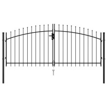 vidaXL Fence Gate Double Door with Spike Top Steel 3x1.25m Black Patio Barrier