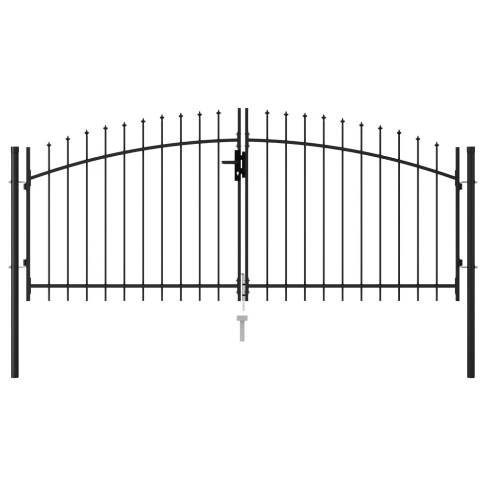 vidaXL Fence Gate Double Door with Spike Top Steel 3x1.25m Black Patio Barrier