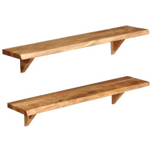 vidaXL 2x Solid Acacia Wood Wall Shelves 90cm Wall Plank Wooden Book Shelf