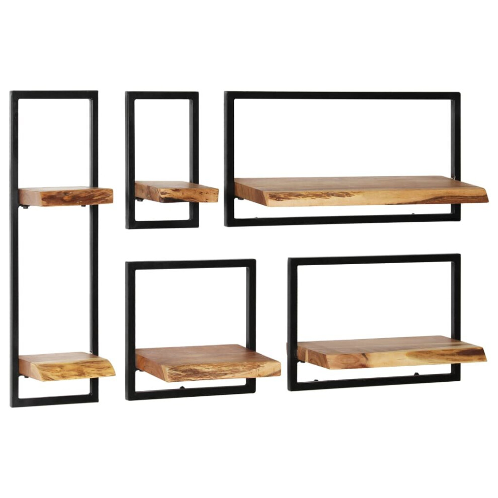 vidaXL Solid Acacia Wood and Steel Wall Shelf Set 5 Piece Ledges Display Unit