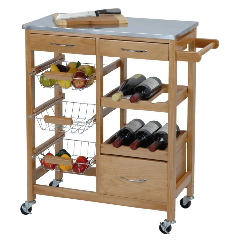 Excellent Solid Wood Houseware Kitchen Trolley with 3 Drawers Dining Trolley