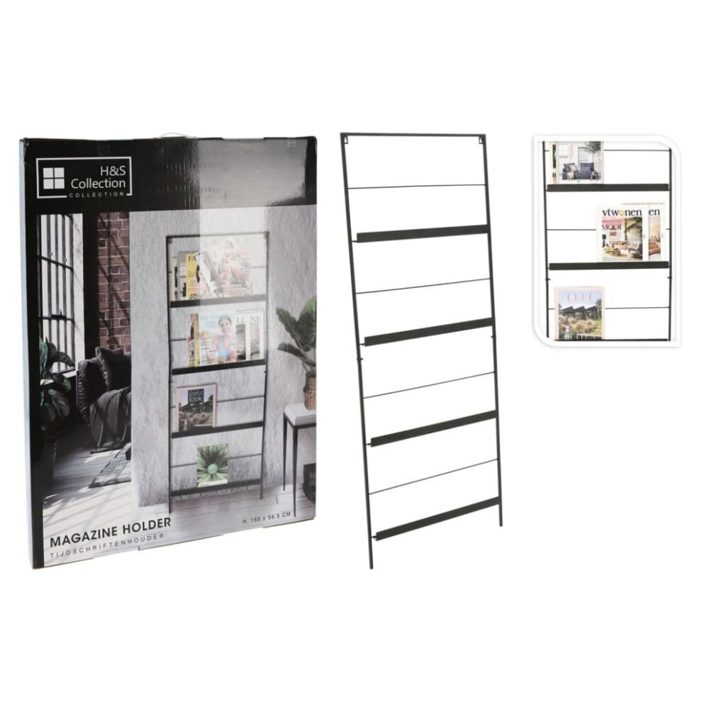 H&S Collection Magazine Holder Metal 150x56.5 cm Black Magazine Rack Holder