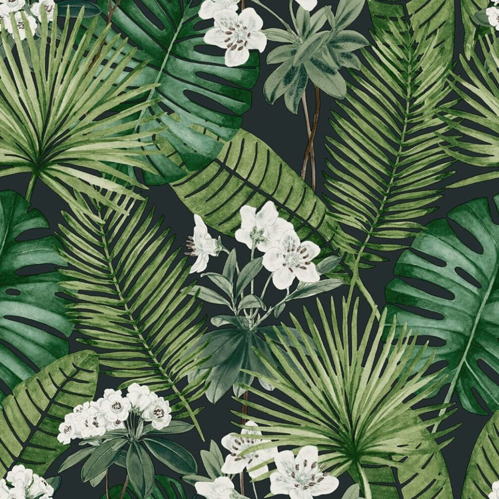 DUTCH WALLCOVERINGS Wallpaper Eden Black and Dark Green Wall Covering Panel