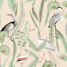 DUTCH WALLCOVERINGS Wallpaper Flamingo Cream and Mint Wall Covering Panel