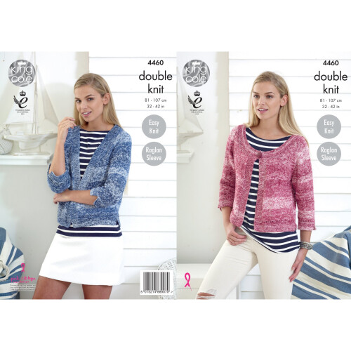 King Cole 4460 DK Knitting Pattern Ladies Raglan Sleeve Cardigans 1