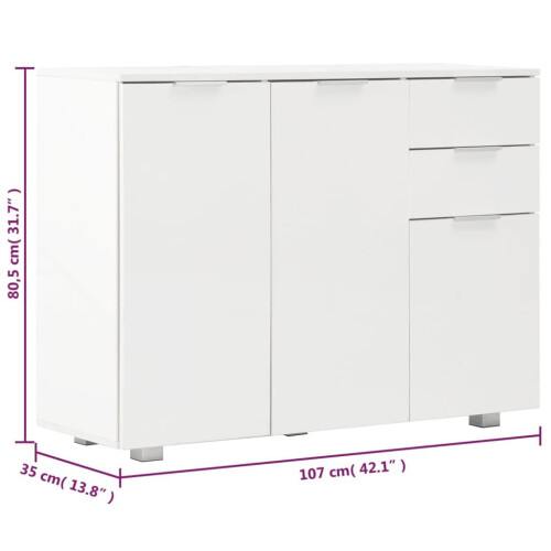 VidaXL vidaXL Sideboard High Gloss White Storage Drawer Hallway Entryway Cabinet 2
