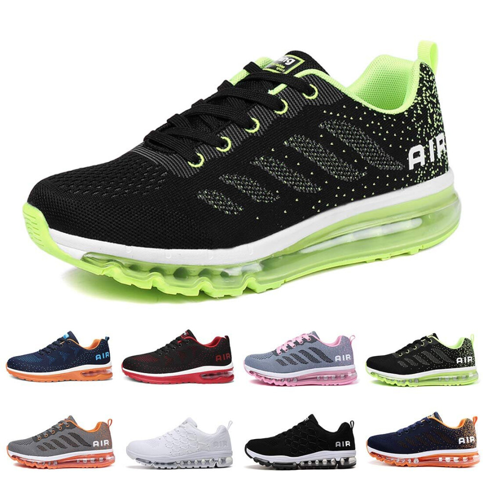 (Blackgreen, UK10 =EU46) Womens Mens Trainers Gym Running Shoes Fashion Fitness Mesh Sneakers Casual Outdoor Walking Shoes
