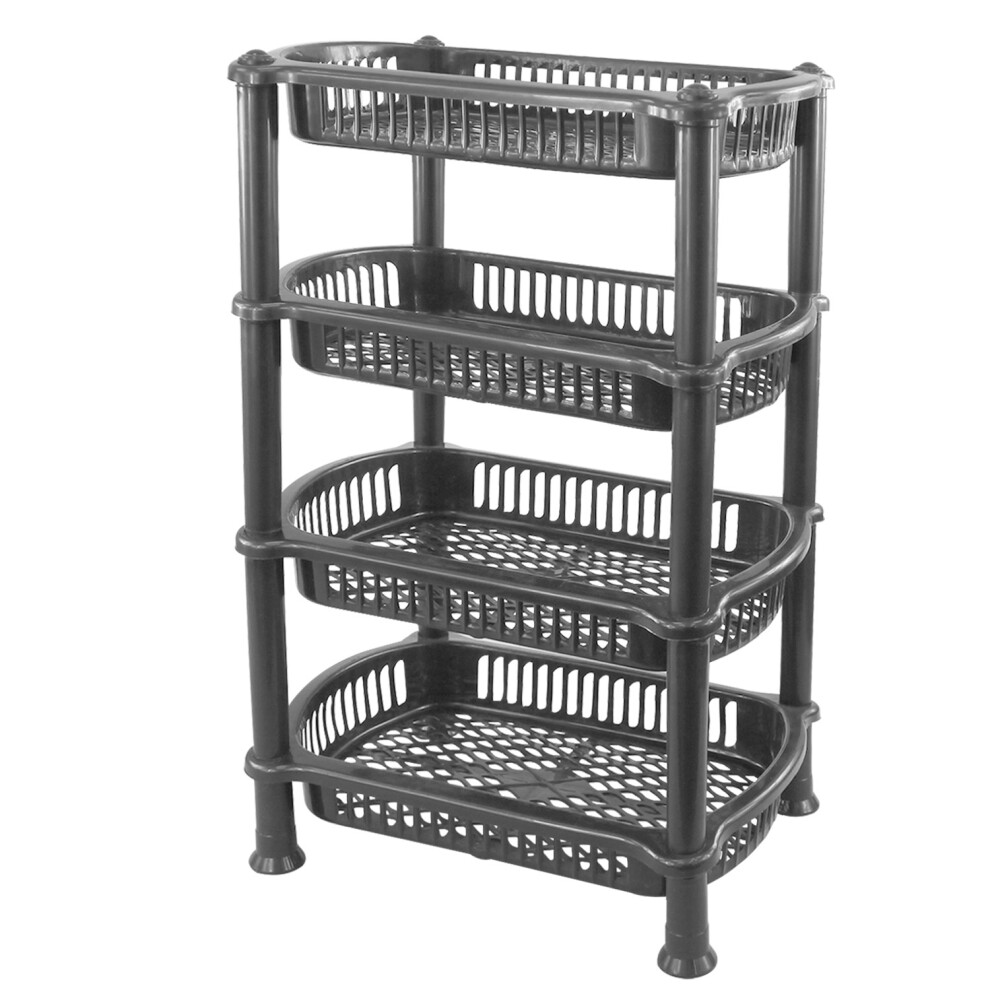 4 Tier Food Veggie Storage Caddy Rack Fruit Trolley Shelf Basket Stand Organiser Grey
