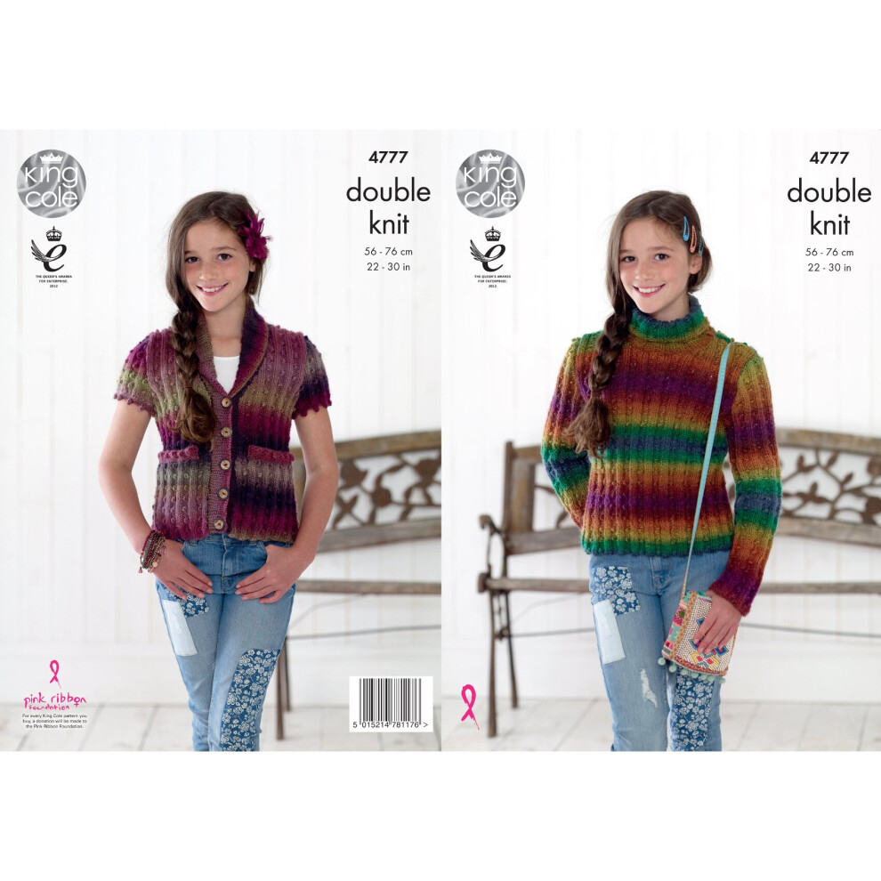 King Cole 4777 DK Knitting Pattern Girls High Neck Sweater & Waistcoat