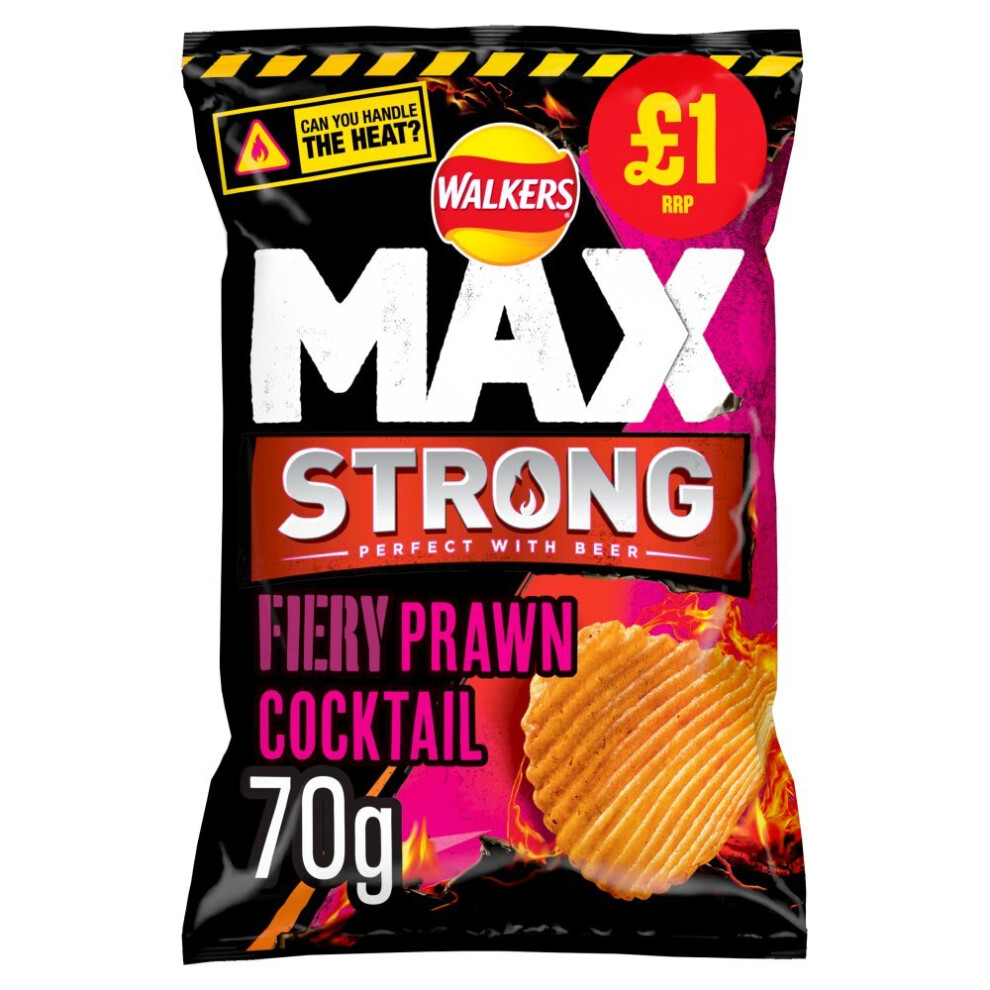 Walkers Max Strong Fiery Prawn Cocktail Crisps 70g (Pack of 15)