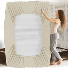 (CREAM, SINGLE) Extra Deep 25CM Fitted Bed Sheet All Size UK