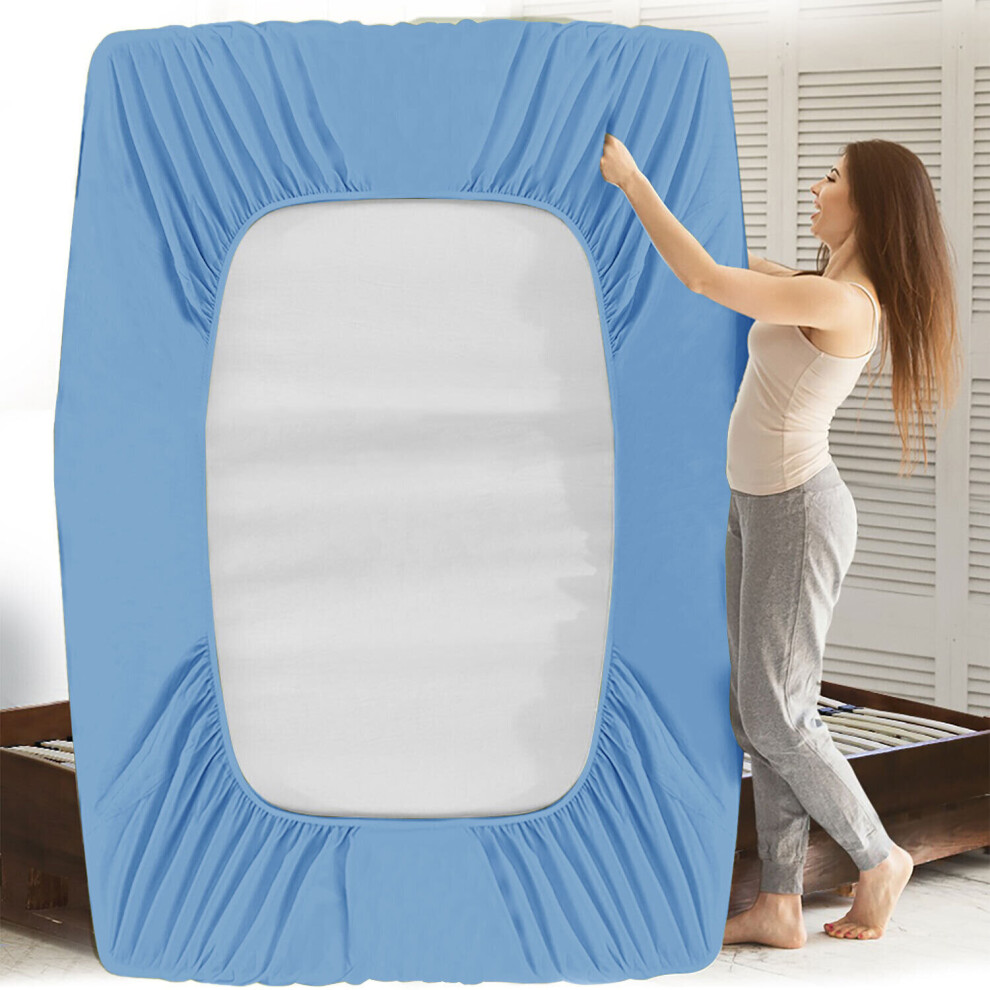 (SKY BLUE , DOUBLE) Extra Deep 25CM Fitted Bed Sheet All Size UK-image-OPC-PBDTDBY-NEW