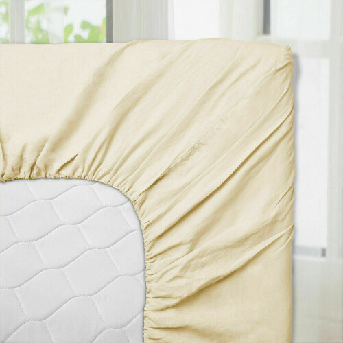 (CREAM, SINGLE) Extra Deep 25CM Fitted Bed Sheet All Size UK 1