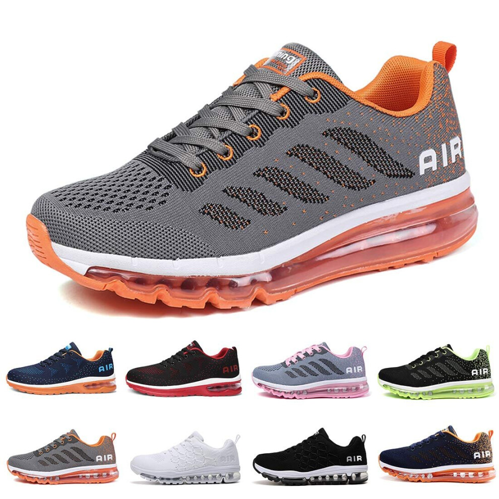 (Grayorange, UK10 =EU46) Womens Mens Trainers Gym Running Shoes Fashion Fitness Mesh Sneakers Casual Outdoor Walking Shoes