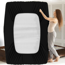 (BLACK, KING) Extra Deep 25CM Fitted Bed Sheet All Size UK