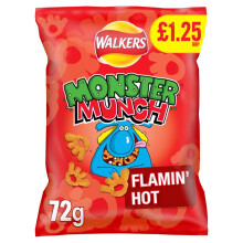 Walkers Monster Munch Flamin' Hot Crisps 72g - Pack of 15, Baked Not Fried, Vegetarian, No Artificial Preservatives