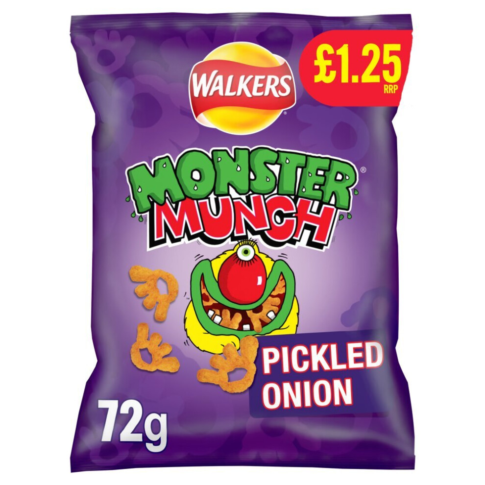 Walkers Monster Munch Pickled Onion Snacks Crisps 72G (Pack Of 15)