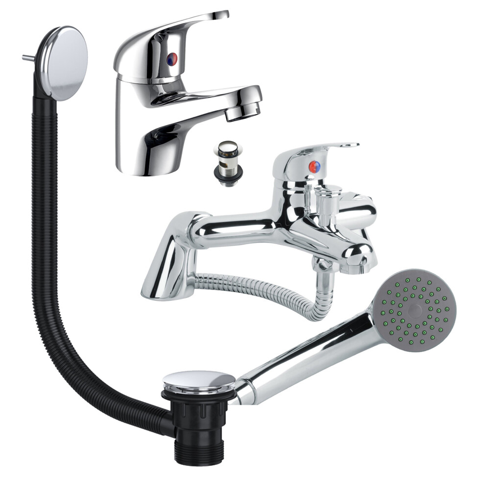Dom Basin Tap & Bath Shower Mixer Including Bath Waste 5060966975403