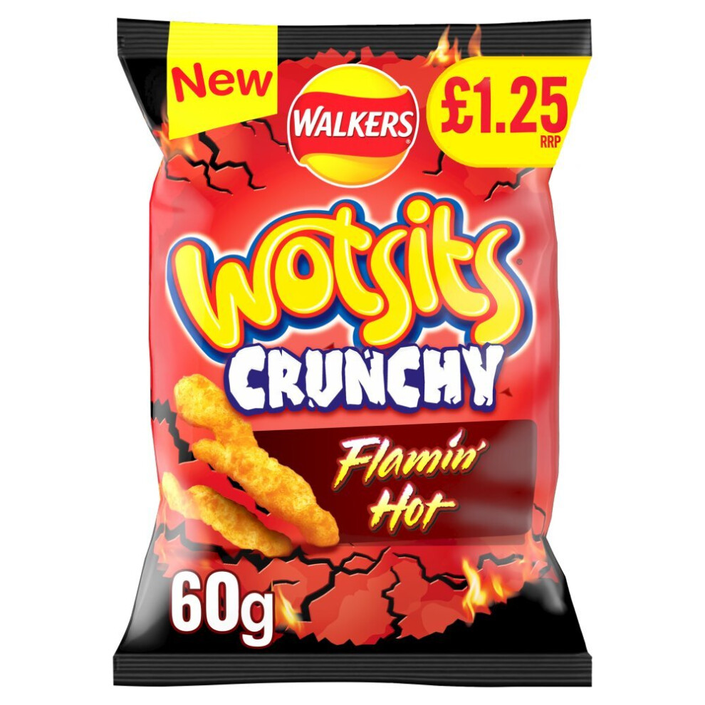 Walkers Wotsits Crunchy Flamin' Hot Snacks Crisps 60g (Pack of 15)