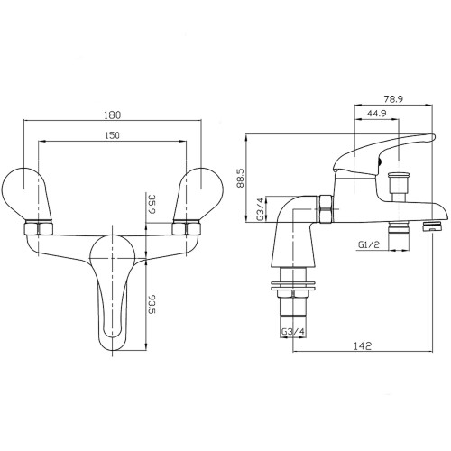 Dom Basin Tap & Bath Shower Mixer Including Bath Waste 2