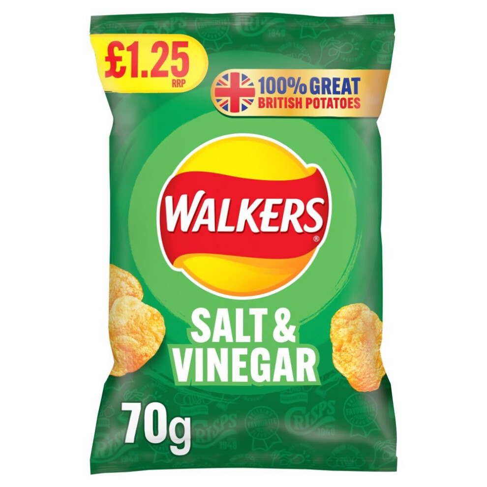 Walkers Salt & Vinegar Crisps 70G (Pack Of 15)