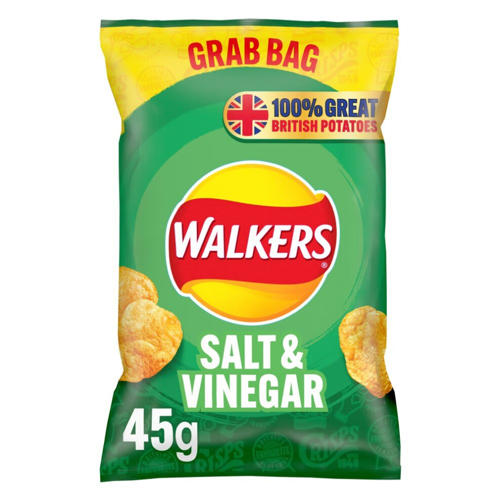 Walkers Salt & Vinegar Crisps 45G (Pack Of 32)