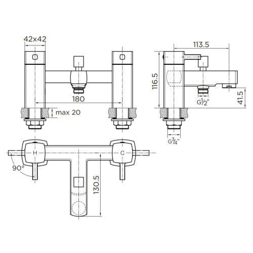 Hero Basin & Bath Shower Mixer Tap Pack Including Bath Waste 2