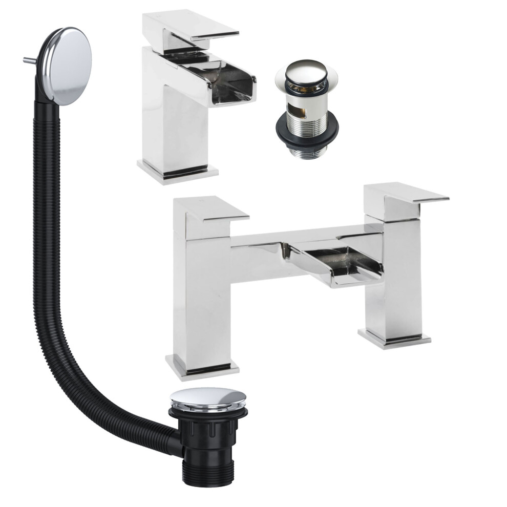 Chrome Waterfall Basin & Bath Filler Tap Pack Including Bath Waste 5060966975441