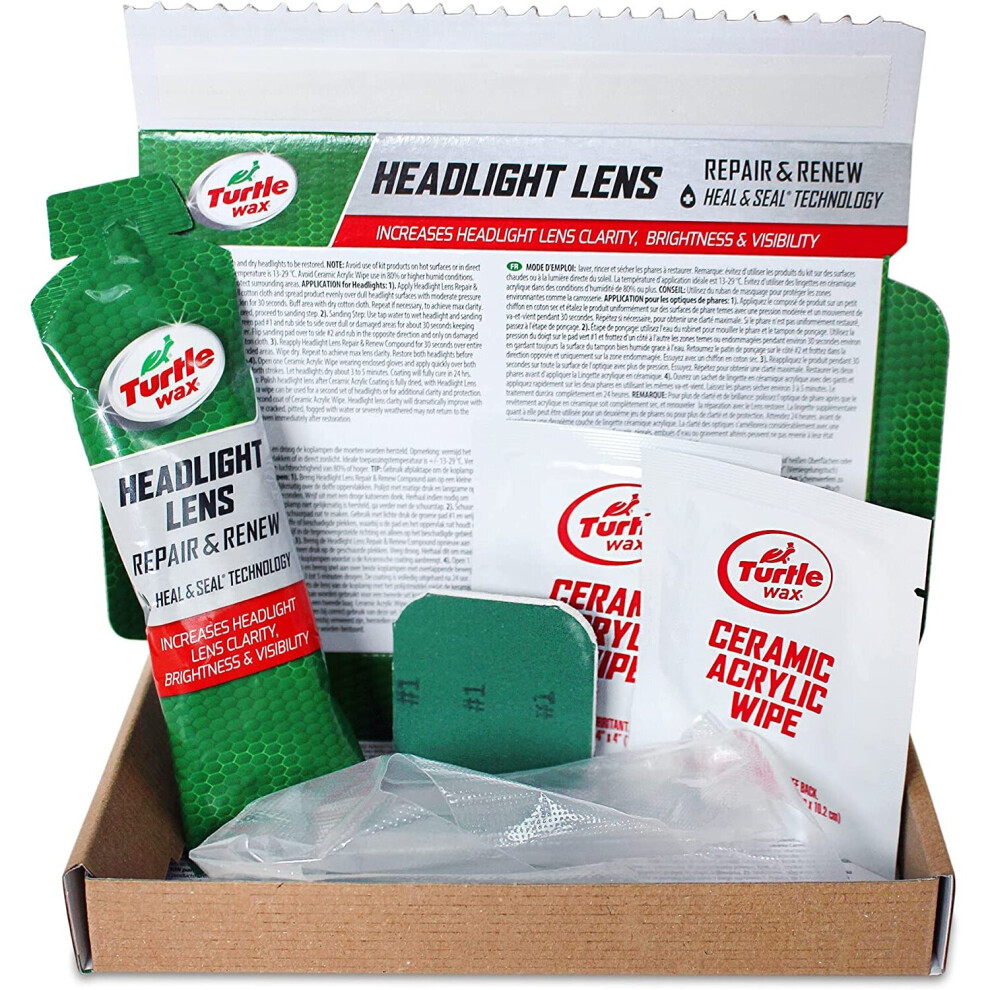 Turtle Wax Headlight Restorer Car Headlamp Polish Cleaner (Ceramic Headlight Kit)